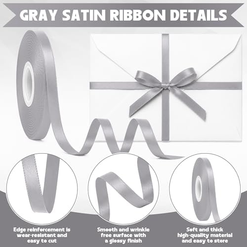 30Yards 3/8In Gray Thin Ribbon for Gift Wrapping Wedding Birthday Holiday