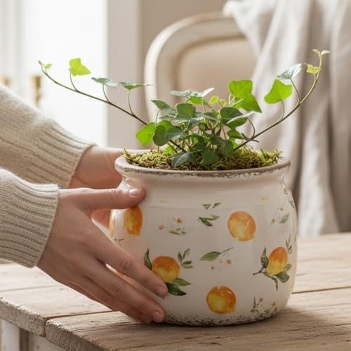 Lemon Ceramic Planter, Italian Mediterranean Flower Pot for Indoor Plants