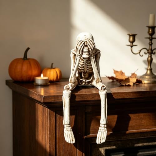 1 Pcs Halloween Skeleton Statue,Cover Eyes Evil Spooky Figurines