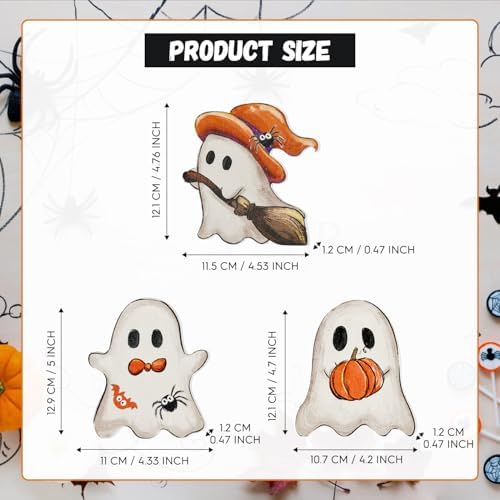 Smile 3 Pcs Wooden Blocks Signs, Happy Halloween Ghost Indoor Decor