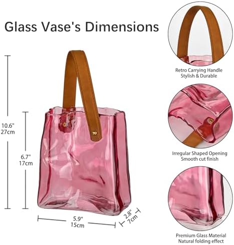 Glass Purse Vase for Flowers Pink Vases for Centerpieces