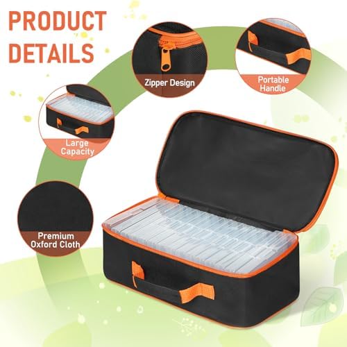 15 Slots Seed Storage Box with 20 Seed Envelopes, Large Capacity Seeds Organizer Container with Zipper Bag Label Stickers, Seeds Saving Container for Garden Vegetable and Flower (Orange)