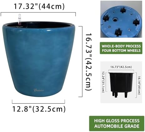 Dexceder 18x17 Self Watering Planter with Wheels (Peacock Blue Gradient)