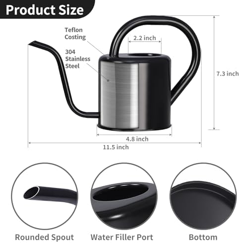 Watering Can, Stainless Steel Watering Can for Indoor & Outdoor Plants, 1L/35oz Long Spout Water Can with Handle, Rust-Proof Plant Watering Pot for House Plants, Garden Flowers