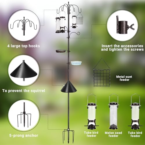 YINGYM 6-Hook Bird Feeding Station Kit with Squirrel Baffle, 94 Inch