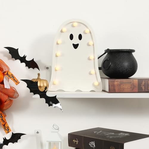 Halloween Decorations-Light Up Wooden Ghost-Handmade Ghost with Light | Halloween Decor Home Kitchen Mantel Tabletop Windowsill