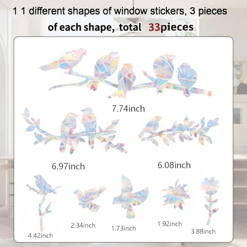 33 PCS Bird Window Strike Prevention Decals, Anti-Collision Window Stickers, Window Clings for Birds, Bird Decals to Prevent Birds from Hitting Windows, Glass Door Bird Safety Stickers