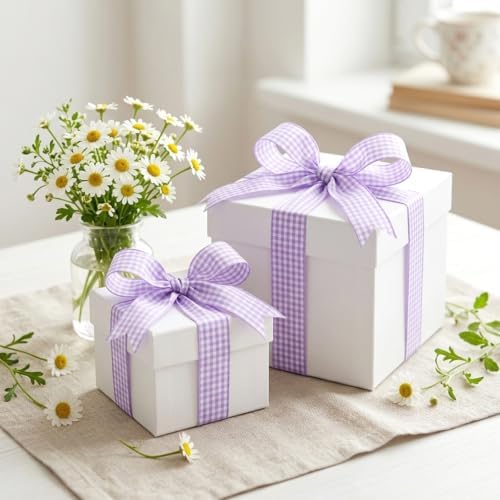 KINGLAKE Light Purple Gingham Ribbon - 1'' x 25 Yds Lavender Plaid Ribbon
