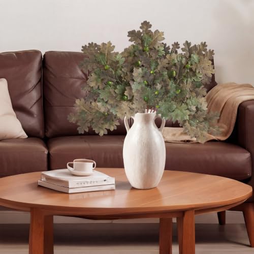 Wavwavw 6 Pcs 32'' Fall Artificial Oak Leaves Stem Fake Oak Branch Decor