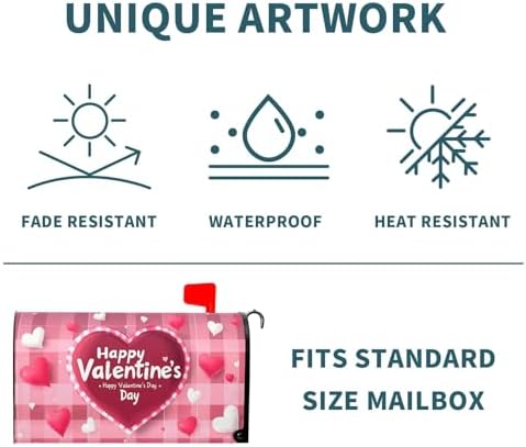 Valentine's Day Plaid Pink Love Mailbox Covers Magnetic White and Pink Love Heart Mailbox Cover Standard Size 18 X 21 Inch Valentines Day Wrap Post Letter Box Decorative for Outdoor Home Garden Yard