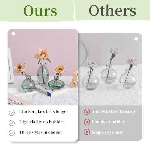 Glasseam Glass Bud Vase for Centerpieces: 12Pcs Green Mini Small Vases Bulk