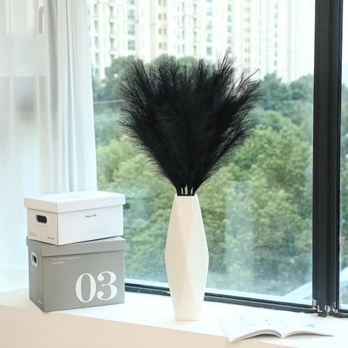 Wertuirk 9 Stems Black Pampas Grass, 38 Inch Tall Faux Pompous Grass Decor