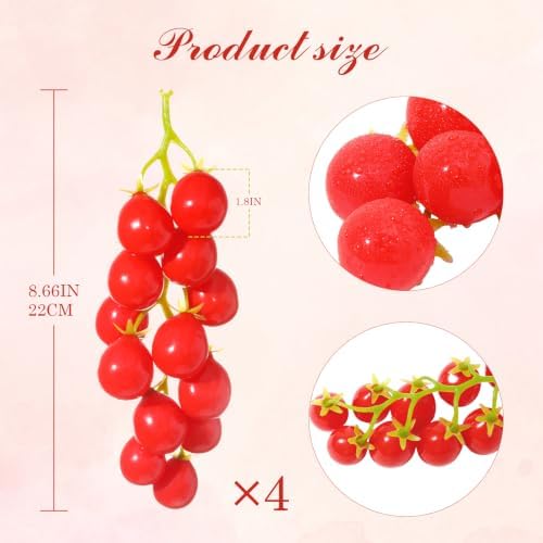 dallisten 4Pack Artificial Cherry Tomatoes, Fake Tomatoes Fruits Vegetables