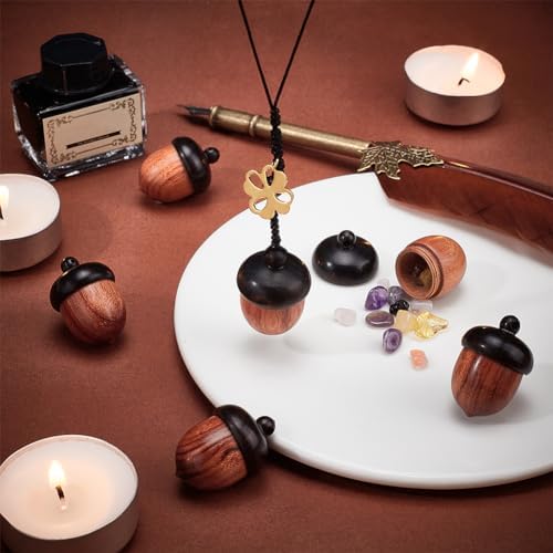 CHGCRAFT 5Pcs Wooden Acorn Nut Box Pendant Disconnectable Camel Wood Acorn Charms Pendant for DIY Gift Jewelry Making Car Pendants Decorations, 33x22mm
