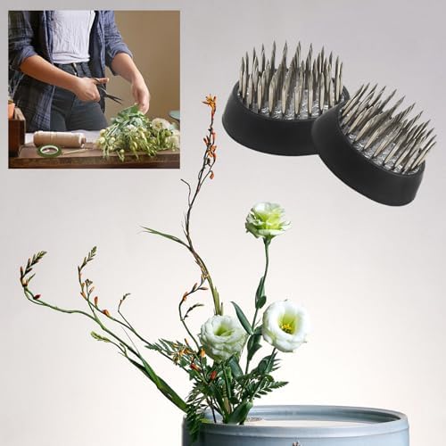 9pcs Jianshan Stainless Steel Pins Flower Arranger 1.33inch/34mm Plastic 1inch Flower Frogs Holder Fixed Flower Pin Holder Tool for Flower Arrangement Plant Fixing Plant Decoration