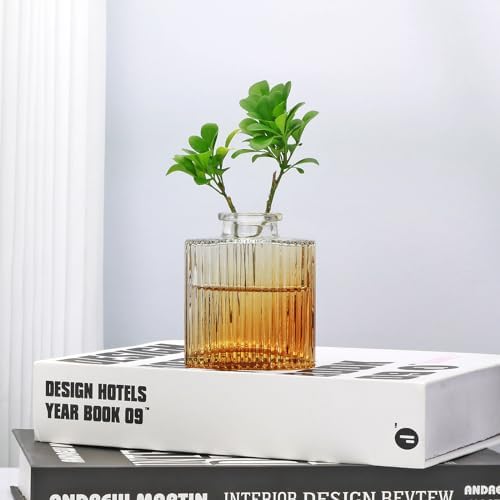 Glass Bud Vases Set of 4, Small Brown Flower Vases for Wedding Centerpieces