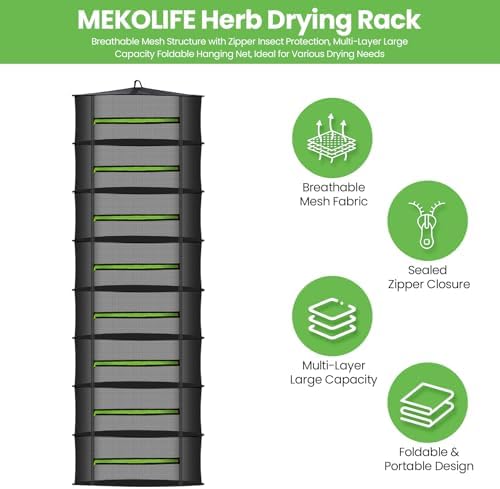 MEKOLIFE 8‑Layer Herb Drying Rack Hanging, Large Mesh Dryer Net