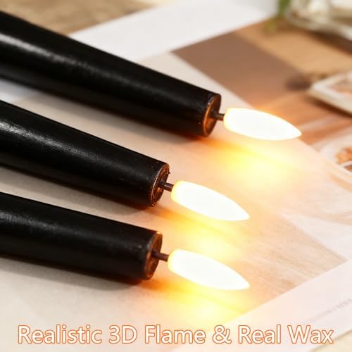 GenSwin Black Flameless Taper Candles with Remote, Halloween Flameless Candles Flickering Battery Operated, Real Wax LED Halloween Candlesticks with 3D Wick for Home Decor(Set of 3, 0.78” x 9.65”)