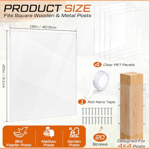 Junkin 4 Pack Squirrel Baffle for 4x4 Square Bird Feeder Pole 16"x20"