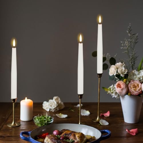 GenSwin Flameless Taper Candles with Remote, White LED Taper Candles Battery Operated, Real Wax Flameless Candlesticks with 3D Wick for Home Party Decor(Set of 3, 0.78” x 9.84”)