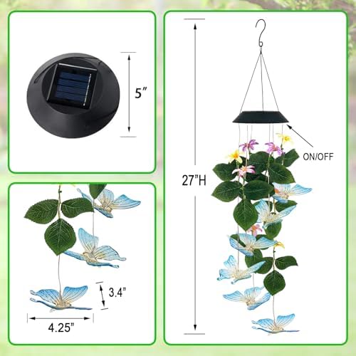 Solar Butterfly Wind Chime Mobile Lights,Color Changing LED Dangler Outside