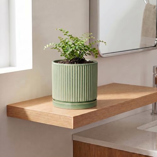 6 Inch Planter, Ceramic Plant Pots, Round Pots for Plants, Green