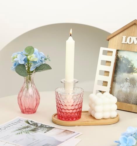 5pcs Pink Glass Bud Vase Set, Small Flower Vases for Centerpieces in Bulk