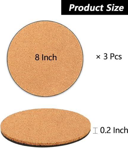 3 Pieces Cork Plant Coasters, 8 Inch Cork Plant Mats, Plant Coasters for House Plants Indoors (Nude & Black)