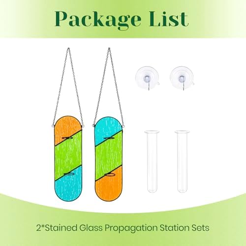 Hewory Stained Glass Window Hanging: 2PCS Propagation Stations Orange&Green