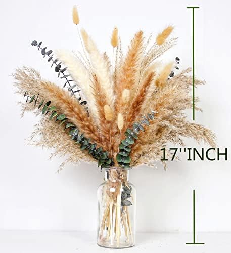 110 PCS of Boho Pampas Grass Decor, Naturally Dried Pompas, Bunny Tails Dried Flowers, and Dried Eucalyptus. Perfect for Weddings, Boho Party Decorations, and Table Decor. (Pack of 2)