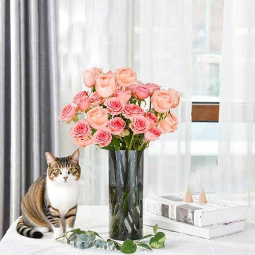 Flower Vase, Non-breakable Vases, 6" W x 10" H, Acrylic Grey Vase, Aesthetic Room Decor Cylindrical Modern Flower Vases for Table Centerpiece, Home Decor, Women Floral Arrangement Gift