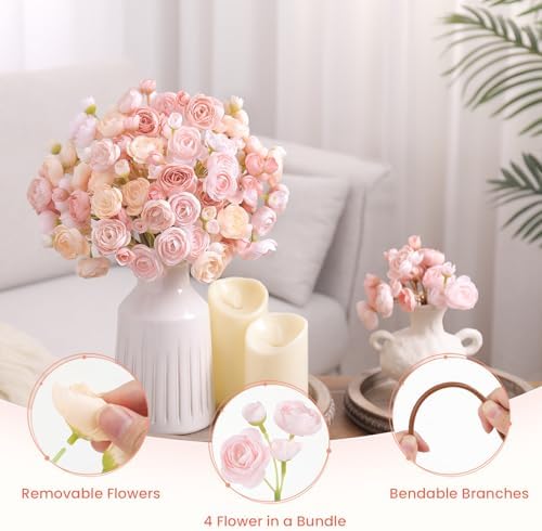 Alupssuc 30Pcs Ranunculus Artificial Flowers Faux Silk Mini Flowers Indoor