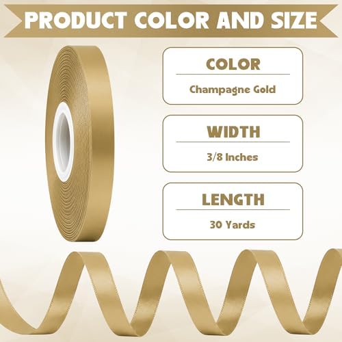 3/8 in 30 Yards Thin Gold Ribbon for Gift Wrapping Graduation Christmas