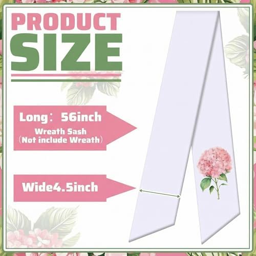 VitalCozy Wreath Sash for Front Door Pink Hydrangea Satin Embroidery