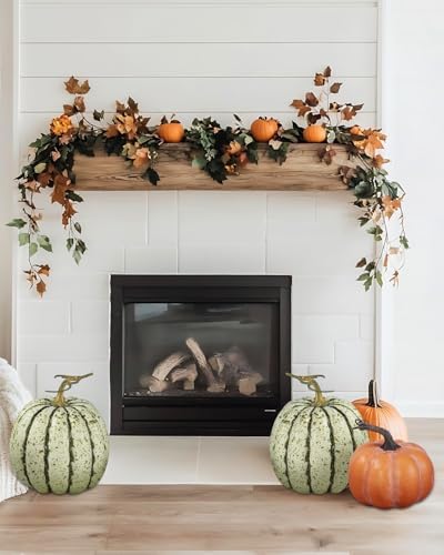 DuHouse Artificial Green Pumpkins Fall Decoration, 7" x 6.7"