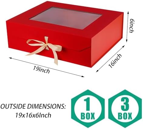 Extra Large Red Gift Box for Presents with Ribbon 19x16x6 Inches Clear Gift Box with Window Magnetic Closure Gift Boxes with Lids