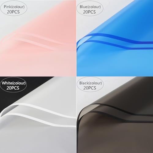 Rumvan Flower Wrapping Paper, 20 Sheets, Waterproof, Floral Bouquet Design, for Wedding, Birthday Gift, DIY Florist Supplies (Translucent white) (Mixed Colours, 80 Sheets)