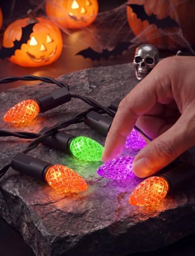 23FT Halloween C3 LED String Lights, 50 Orange Green Purple Mini Lights