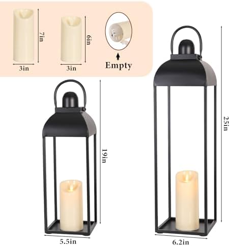 25'' 19'' Lanterns Decorative Outdoor Indoor, Black Metal Outdoor Lanterns