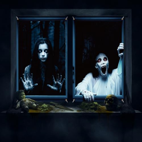 Newwiee 2 Pcs Scary Halloween Curtain Window Silhouette Cover Female Ghost
