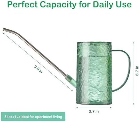 Small Watering Can for Indoor Plants - 34oz Leakproof Lightweight Pot with Long Spout & Bonus Shower Head, Indoor Watering Can for House Plants in Sage Green