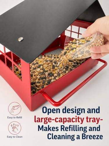 Metal Bird Feeder for Outdoors Hanging, Heavy Duty Tray Platform Bird Feeder with Drainage Holes, Wild Bird Seed Feeder for Cardinal Blue Jay, Squirrel Resistant for Garden Deck Patio