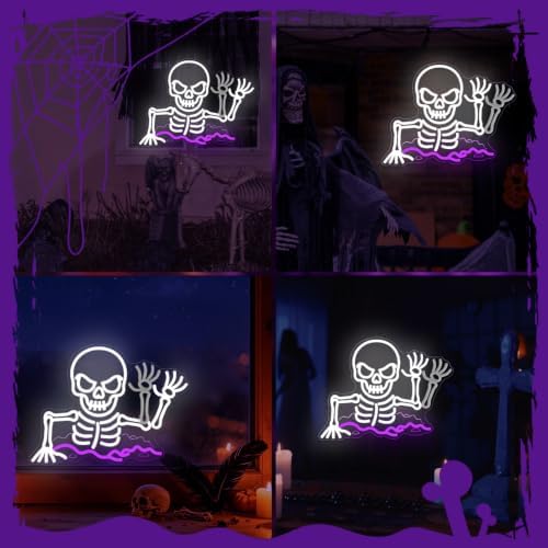 Halloween Waving Skeleton Neon Sign Dimmable Ground Breaker Skeleton Decor