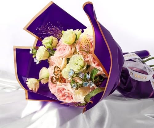 20 Sheet Flower Wrapping Paper-Waterproof Bouquet Paper (Deep purple)
