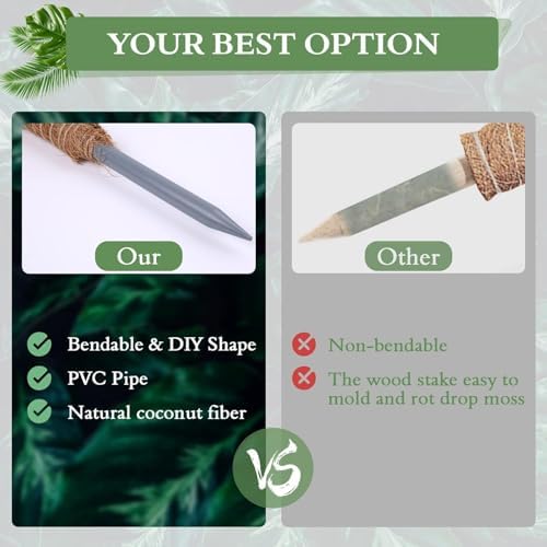 2 Pack 24 Inch Coco Coir Moss Poles for Climbing Indoor Plants - Handmade Plant Support for Creepers to Grow Upwards
