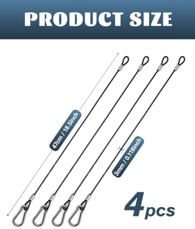 Bird Feeder Hanging Cable with Carabiner Hooks, Rust-Resistant Stainless Steel PVC Coated Wire Rope Chain for Tree Outdoor Garden Backyard Decor, 4 Pack 18 Inch