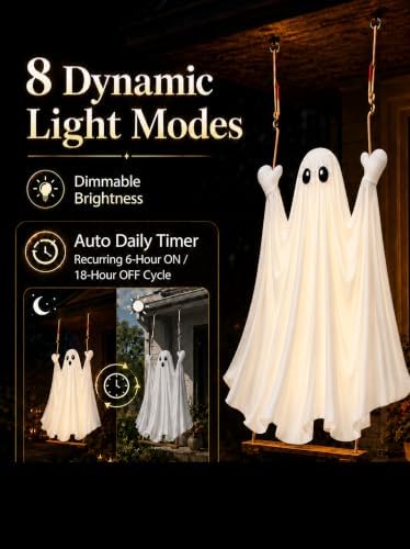 HOPOCO Halloween Swinging Ghost Outdoor Decor, Hanging Ghost with Light