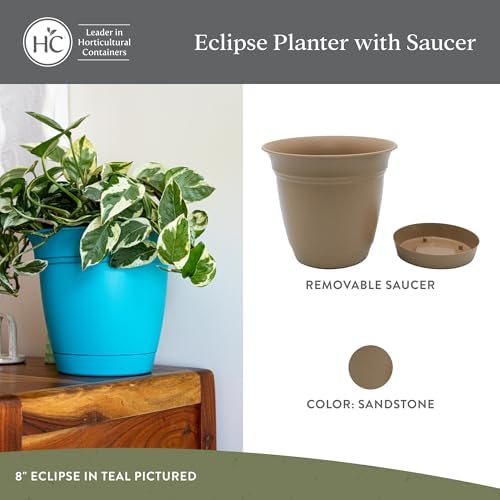 The HC Companies Eclipse Round Planter Pot, 8 Inch, Sandstone, 4-Pack