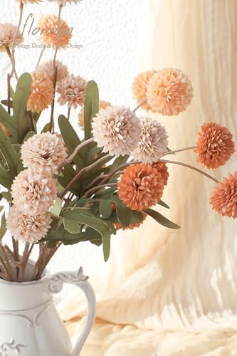 Floroom 9pcs Burnt Orange Peach Mix Faux Silk Mums Artificial Flowers, Bulk Fake Small Mini Chrysanthemums with Stems for DIY Wedding Centerpieces Floral Arrangements Vase Fillers Home Decorations