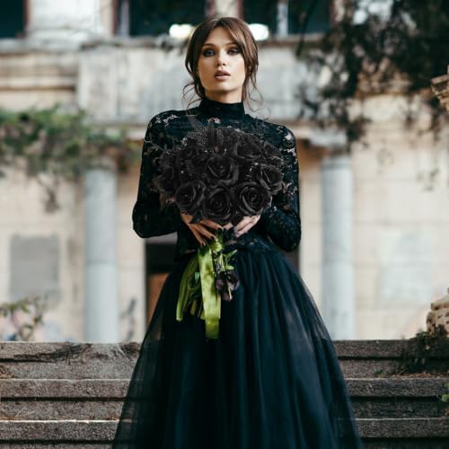 Nubry Artificial Silk Roses, 10pcs Fake Black Roses Bouquet